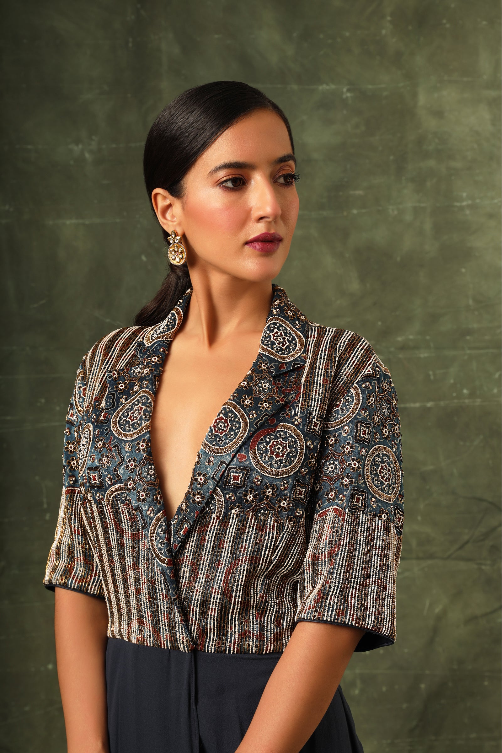 Blue ajrakh drape tunic