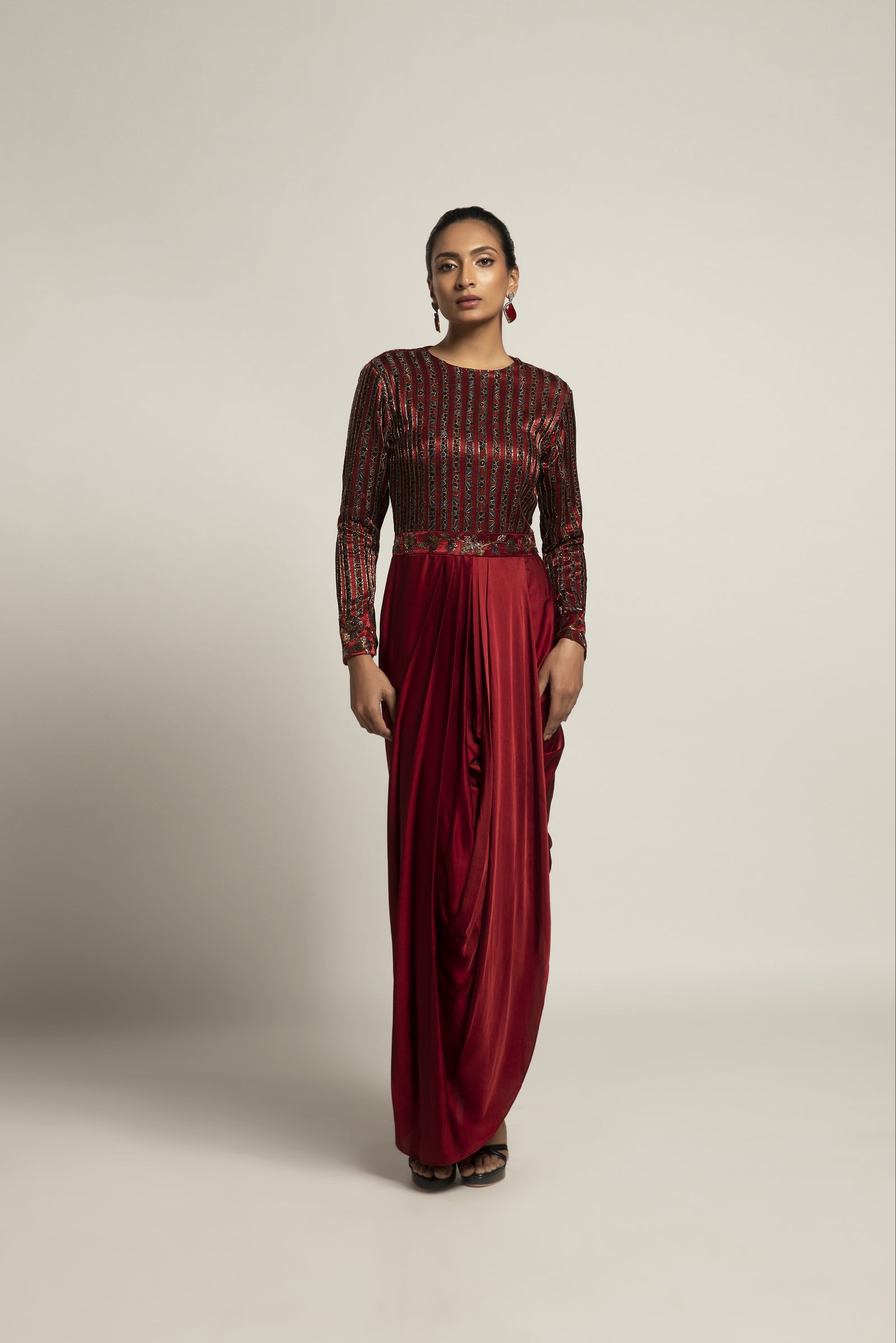 Foxy Maroon drape dress
