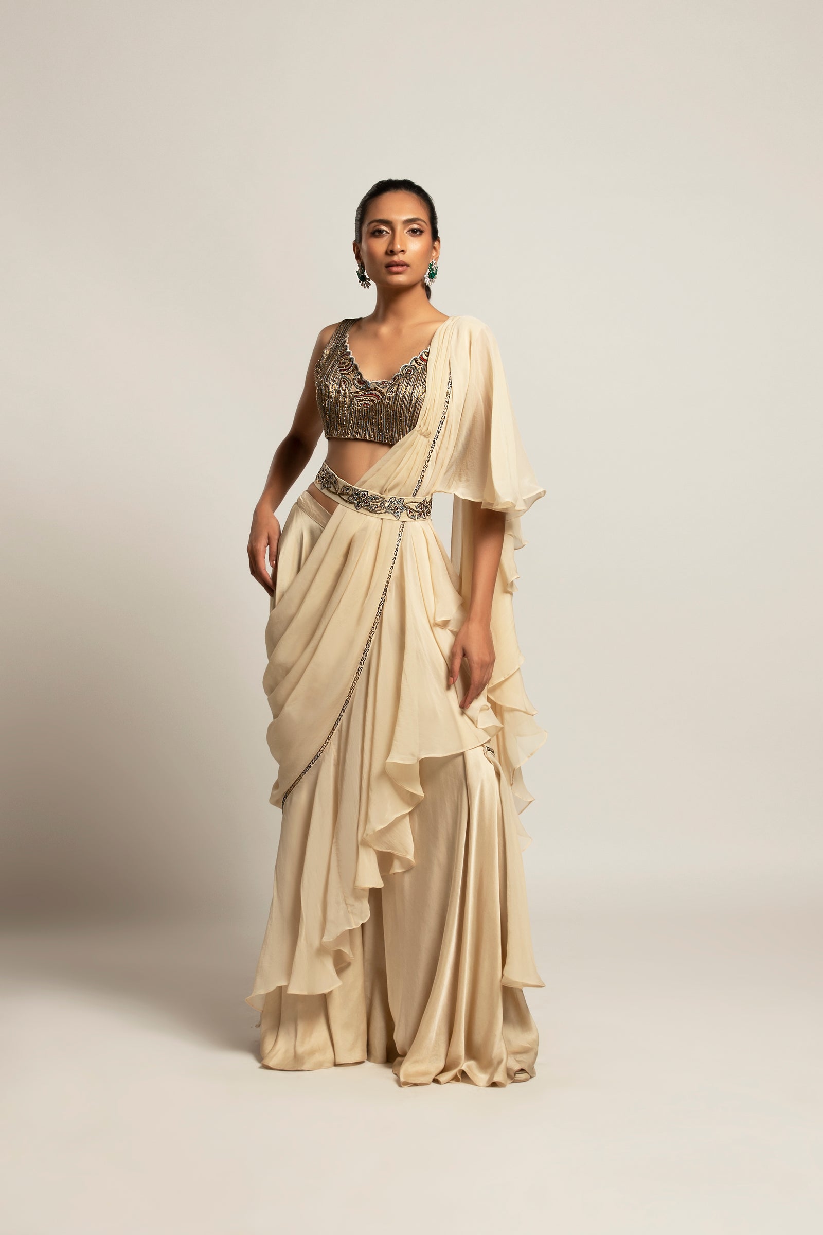 Sublime Ivory attached dupatta & pants with blouse along with the waistband