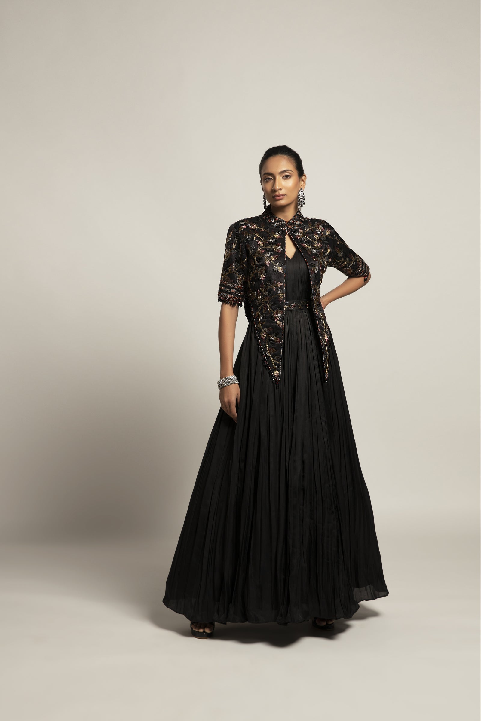 Dapper black gown with Short chic jacket