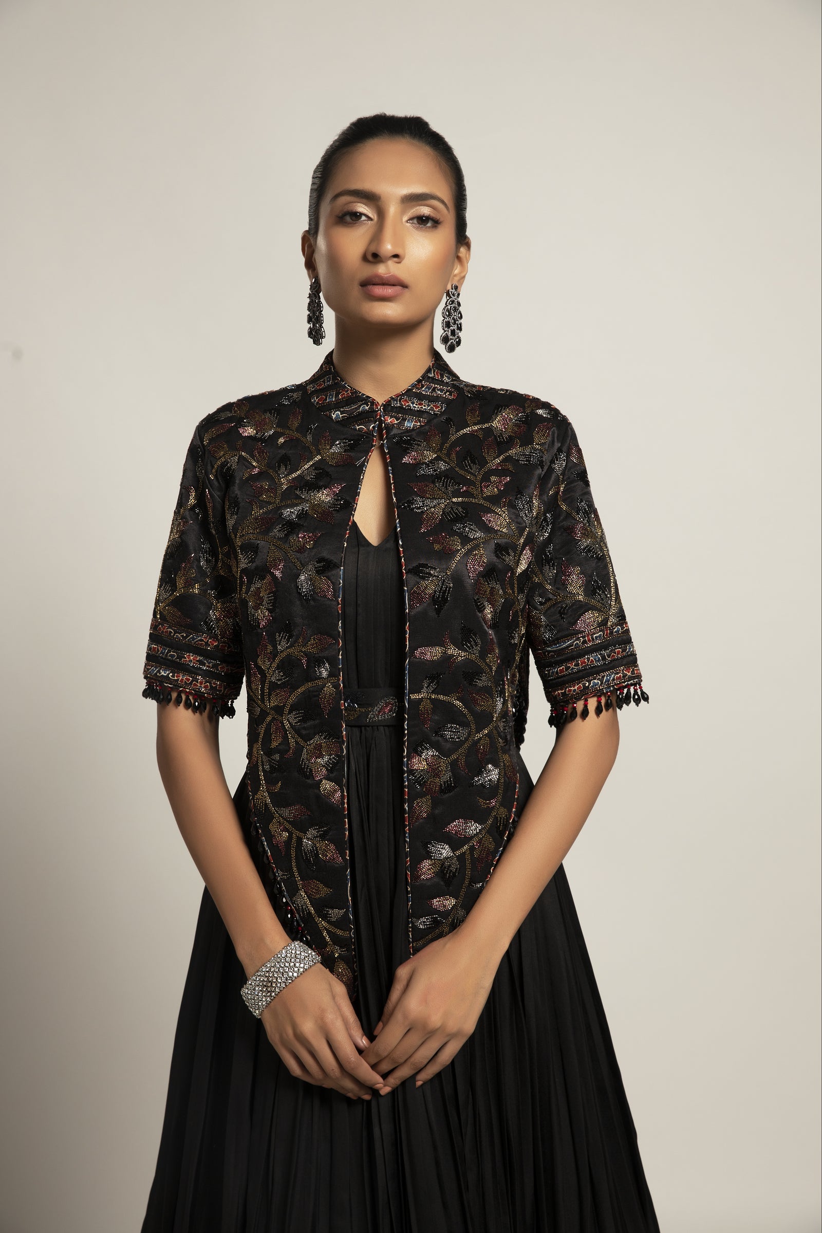 Dapper black gown with Short chic jacket