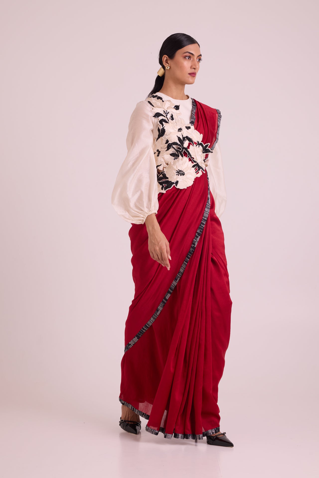 Manali - Bishop Blouse + Pre-draped Saree + Bib