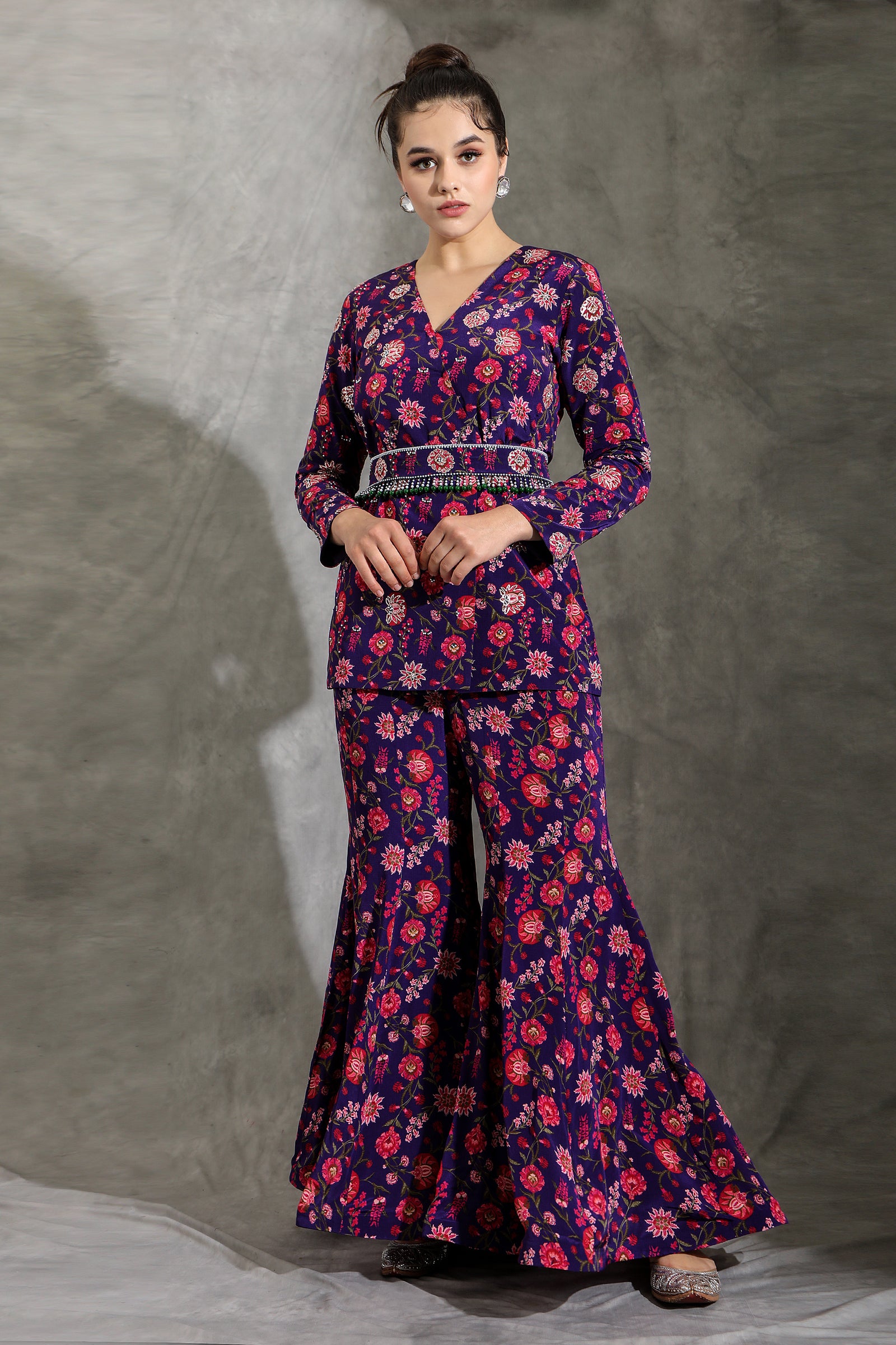 Chintz printed jacket sharara set
