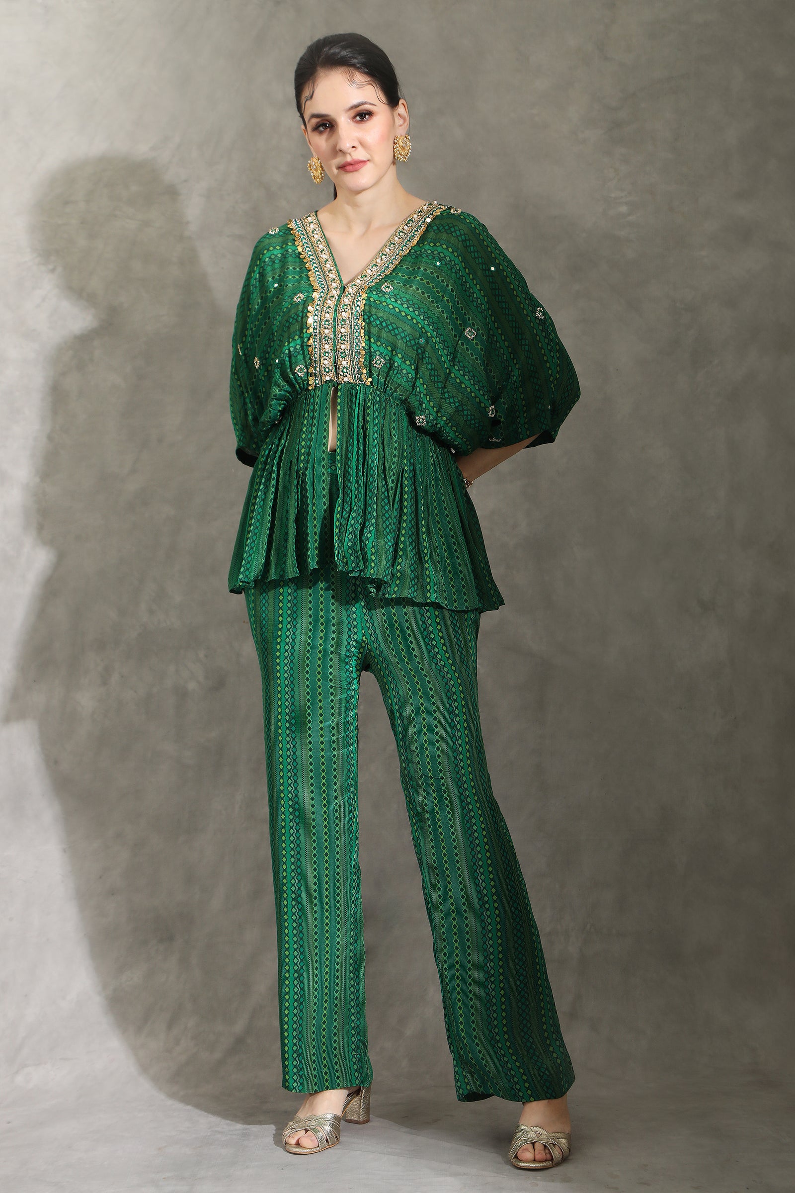 Green dhari printed co-ord set