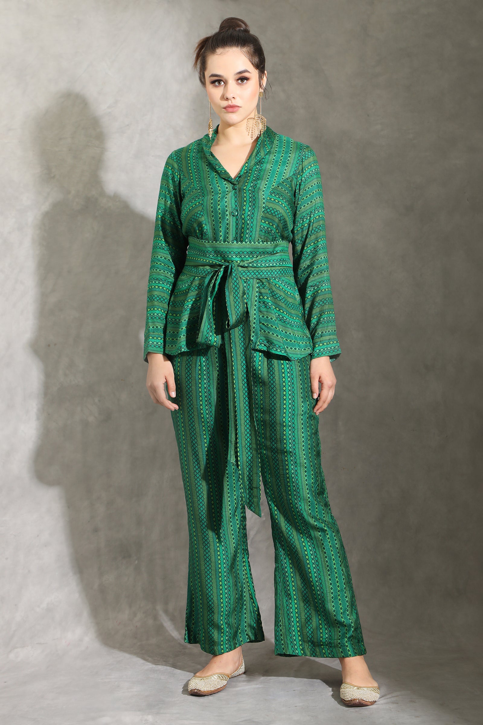Green dhari printed co-ord set
