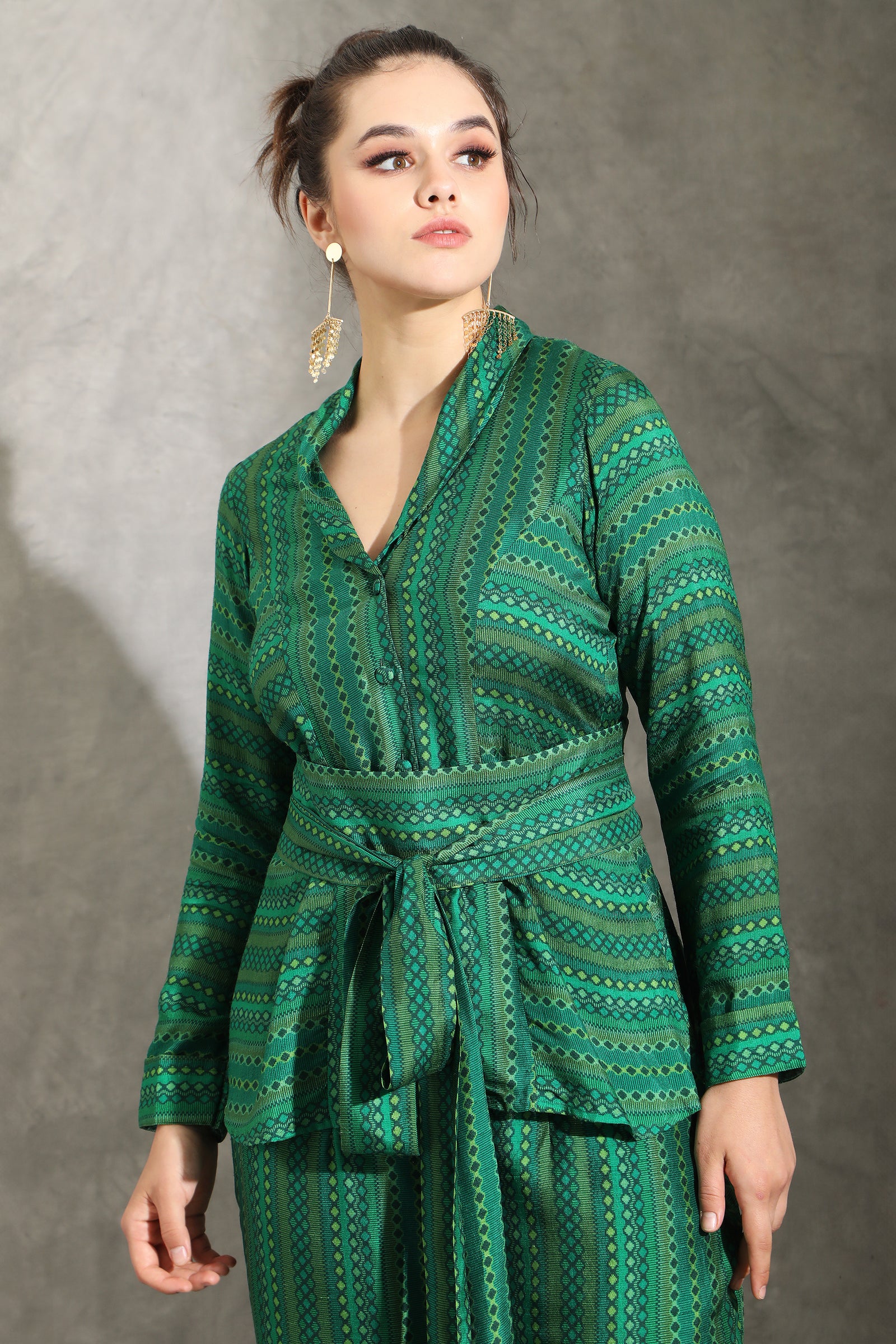 Green dhari printed co-ord set