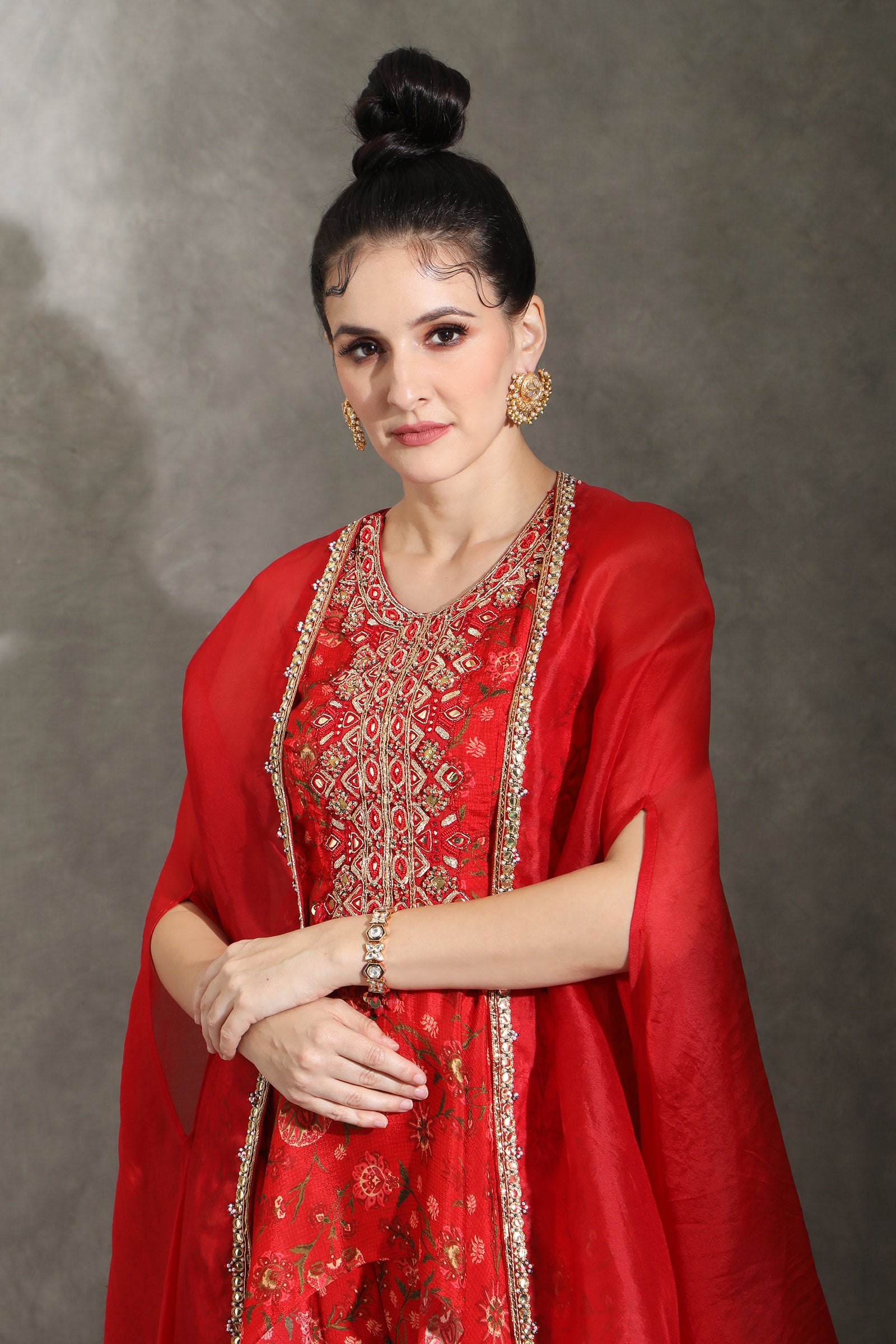 Chintz printed sharara set with cape