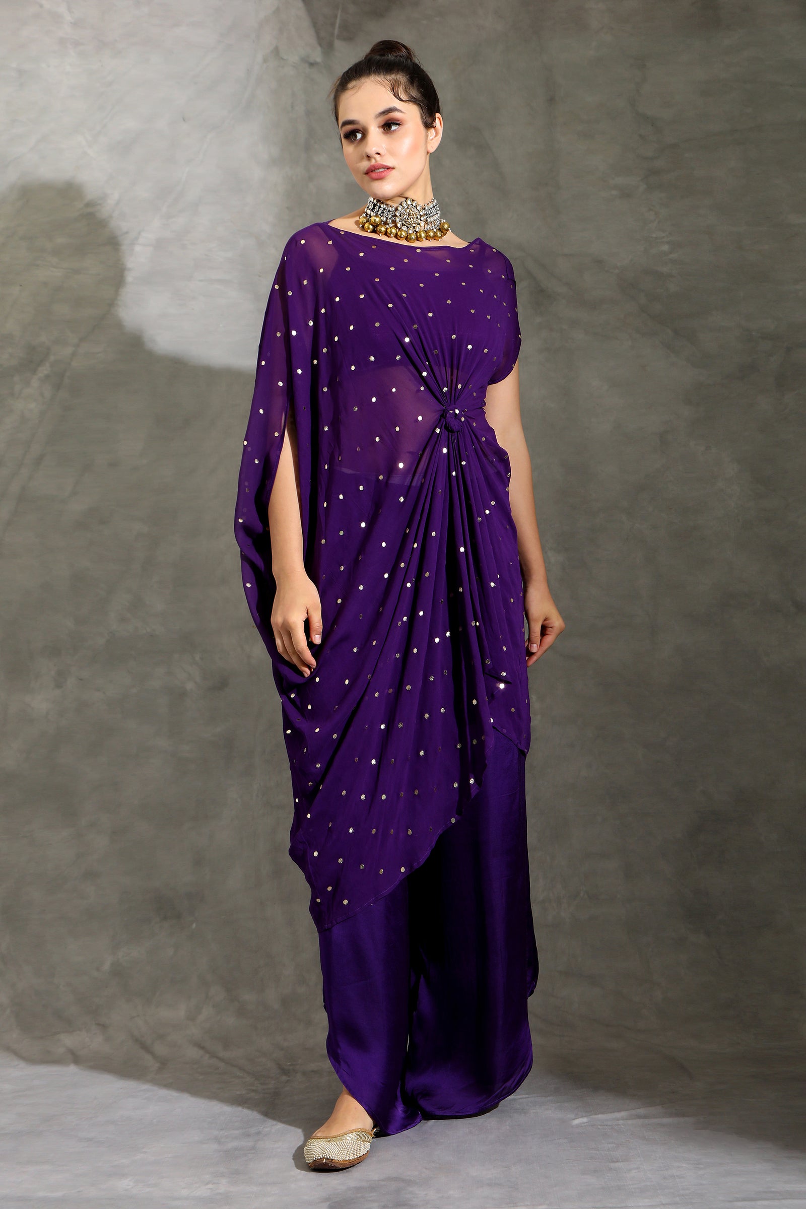Badla draped tie-knot tunic set