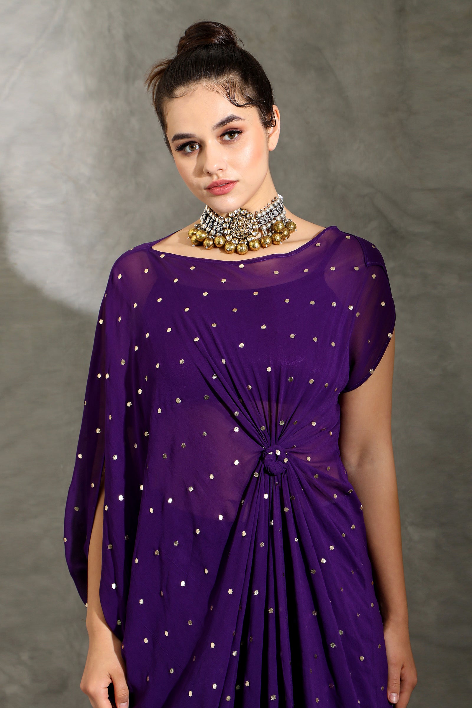 Badla draped tie-knot tunic set