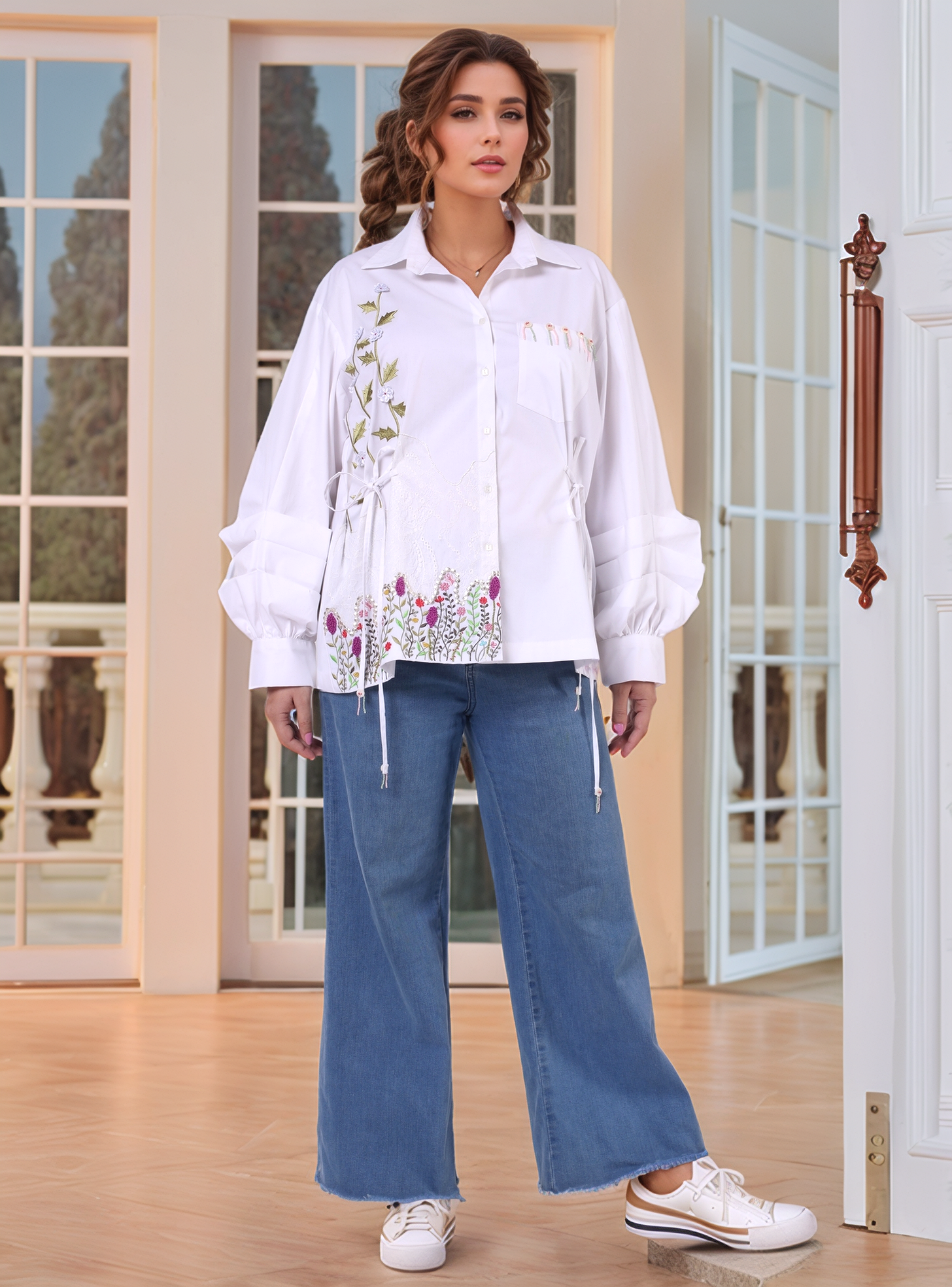 White Cotton Drop-Shoulder Shirt