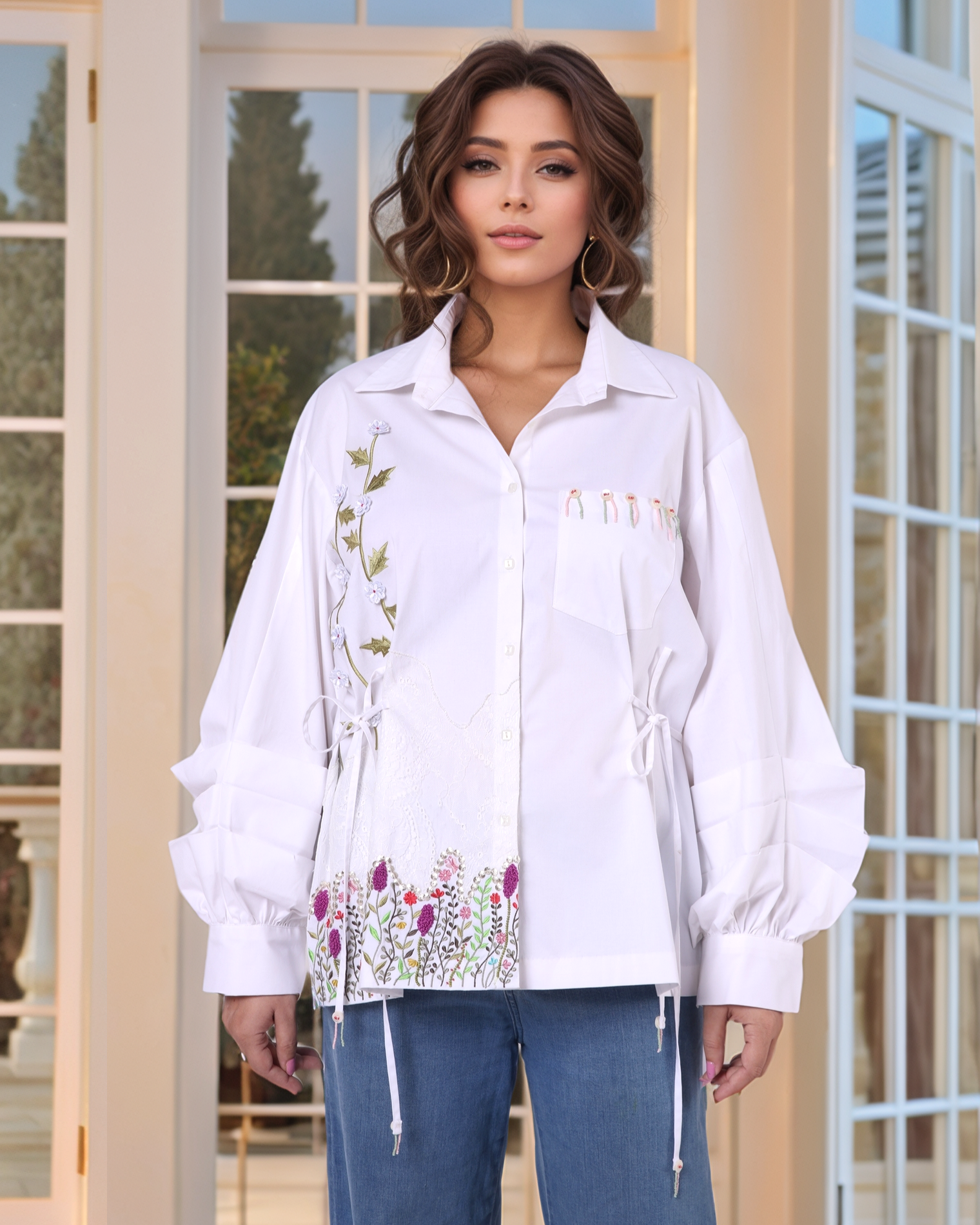 White Cotton Drop-Shoulder Shirt