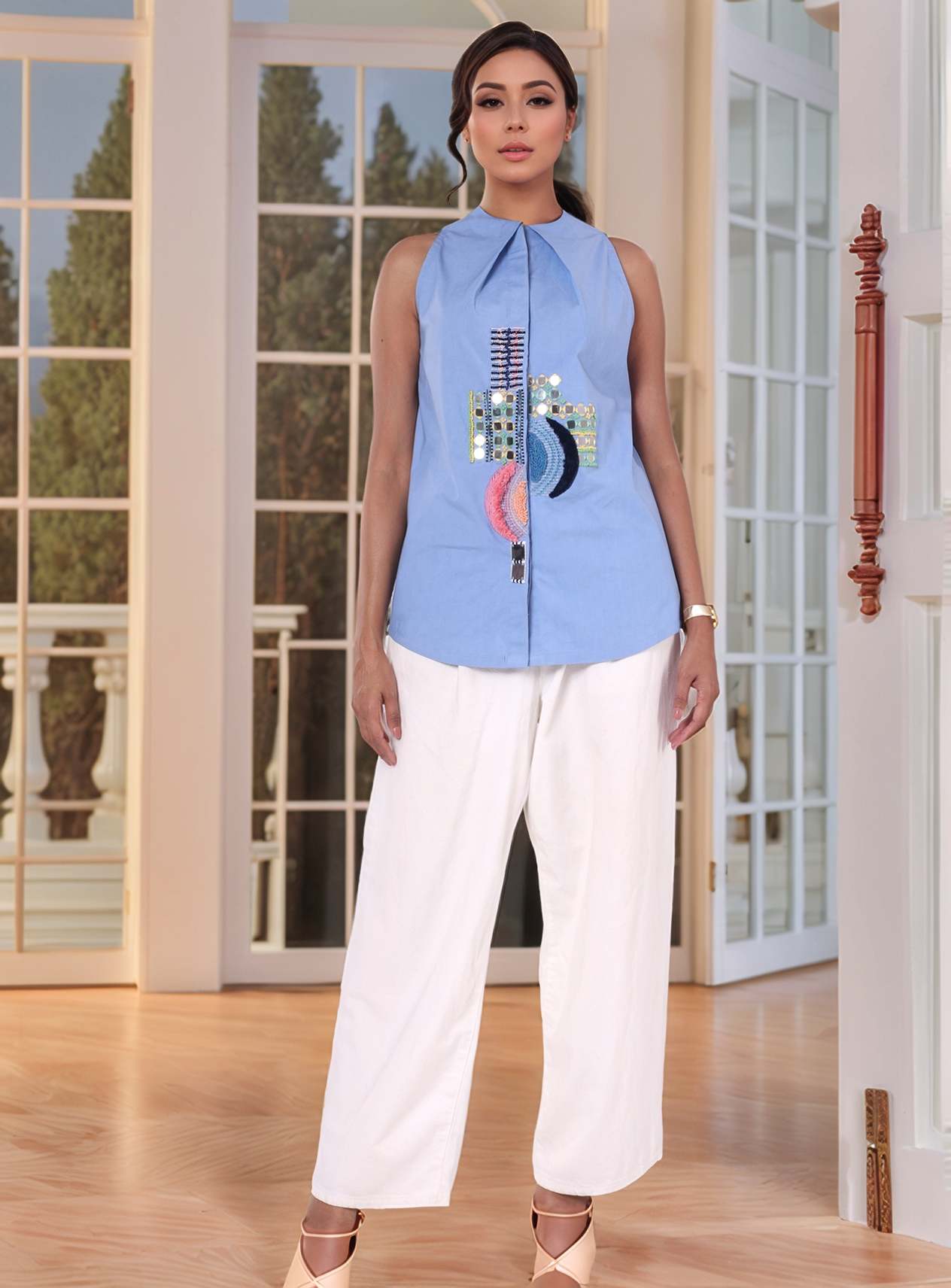 Quilt Blue Raglan-Cut Shirt