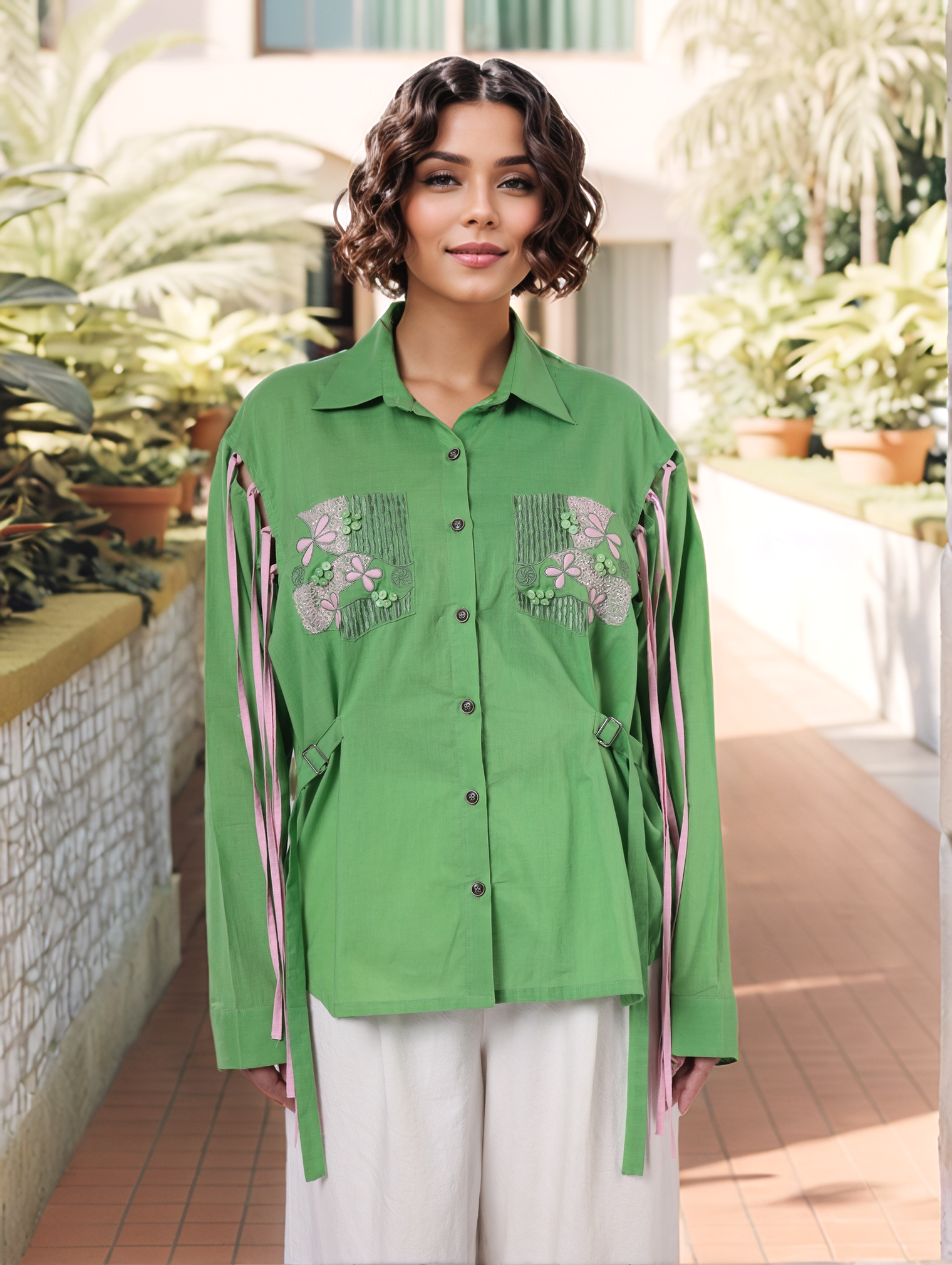 Green Drop-Shoulder Shirt