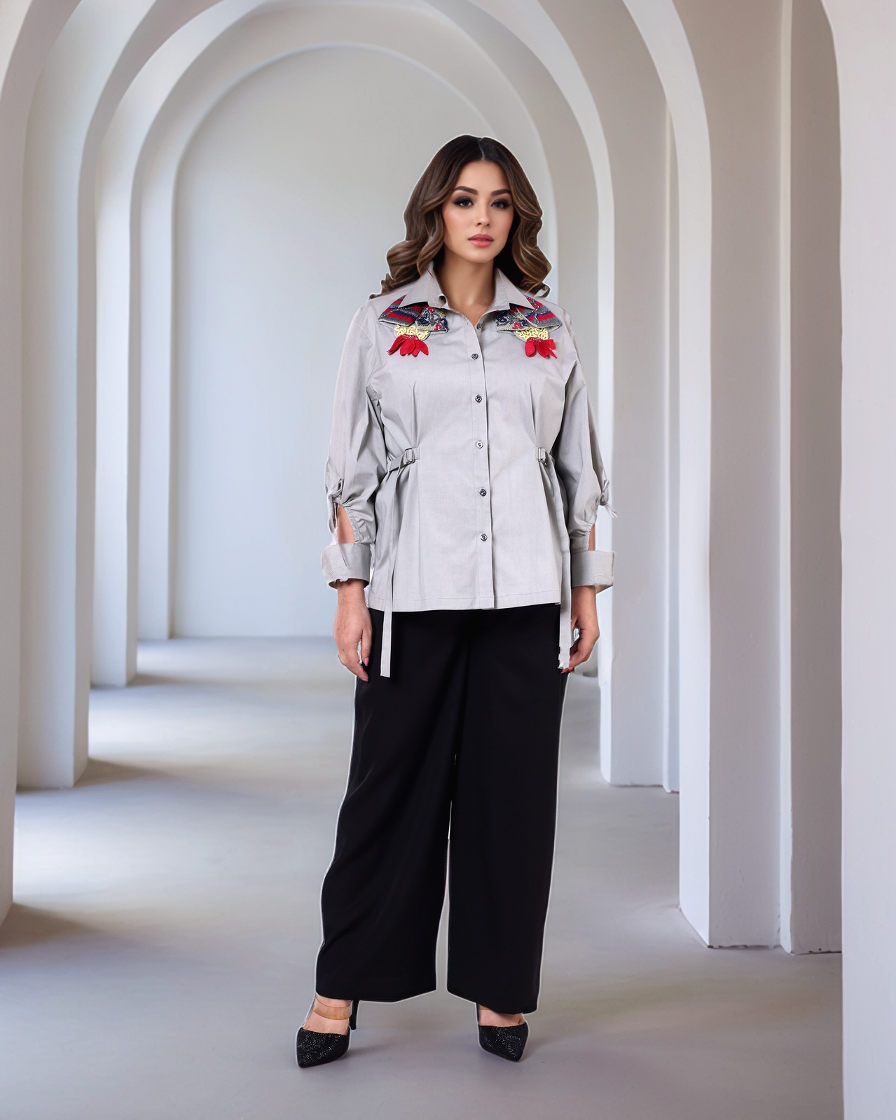 Grey Contemporary Embroidered Shirt