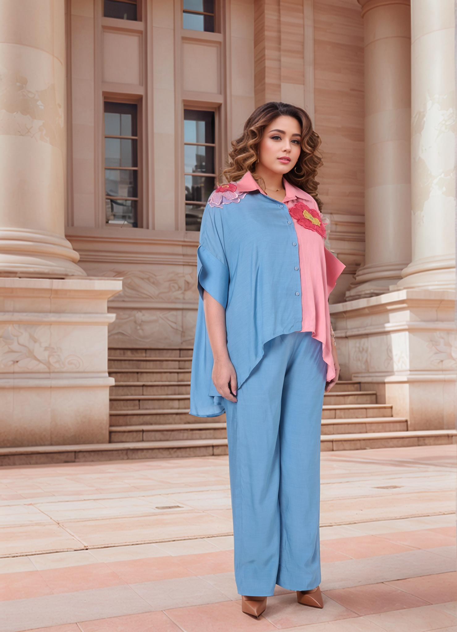 Half-And-Half Vibrant Color-Blocked Co-Ord Set