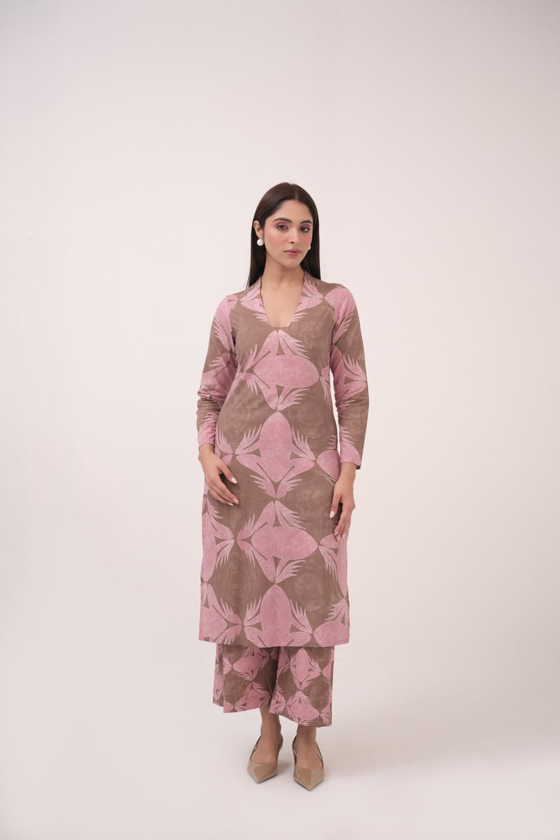 Mendaka Digital Print Kurta Set Pink & Brown