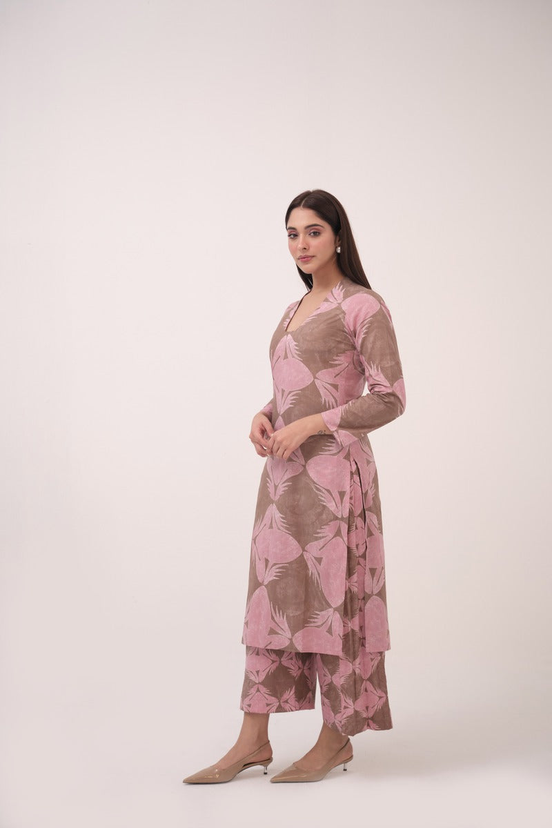 Mendaka Digital Print Kurta Set Pink & Brown