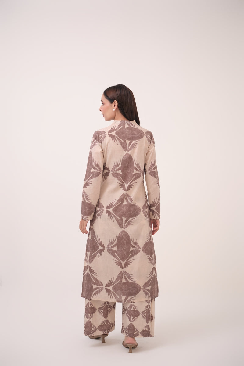 Mendaka Digital Print Kurta Set Beige & Brown