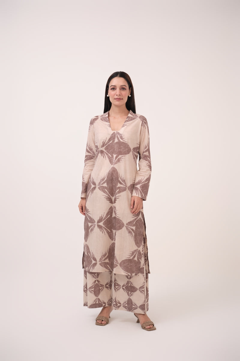 Mendaka Digital Print Kurta Set Beige & Brown