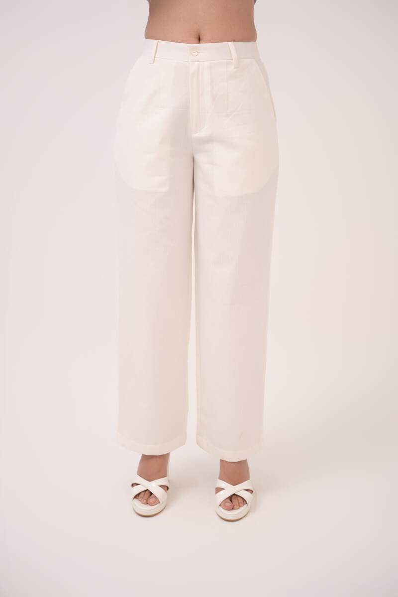 Herringbone Straight Pants White