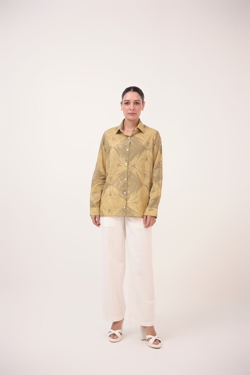 Mendaka Digital Print Cotton Shirt Green & Yellow