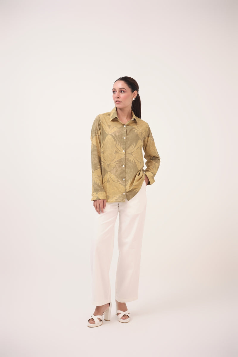 Mendaka Digital Print Cotton Shirt Green & Yellow
