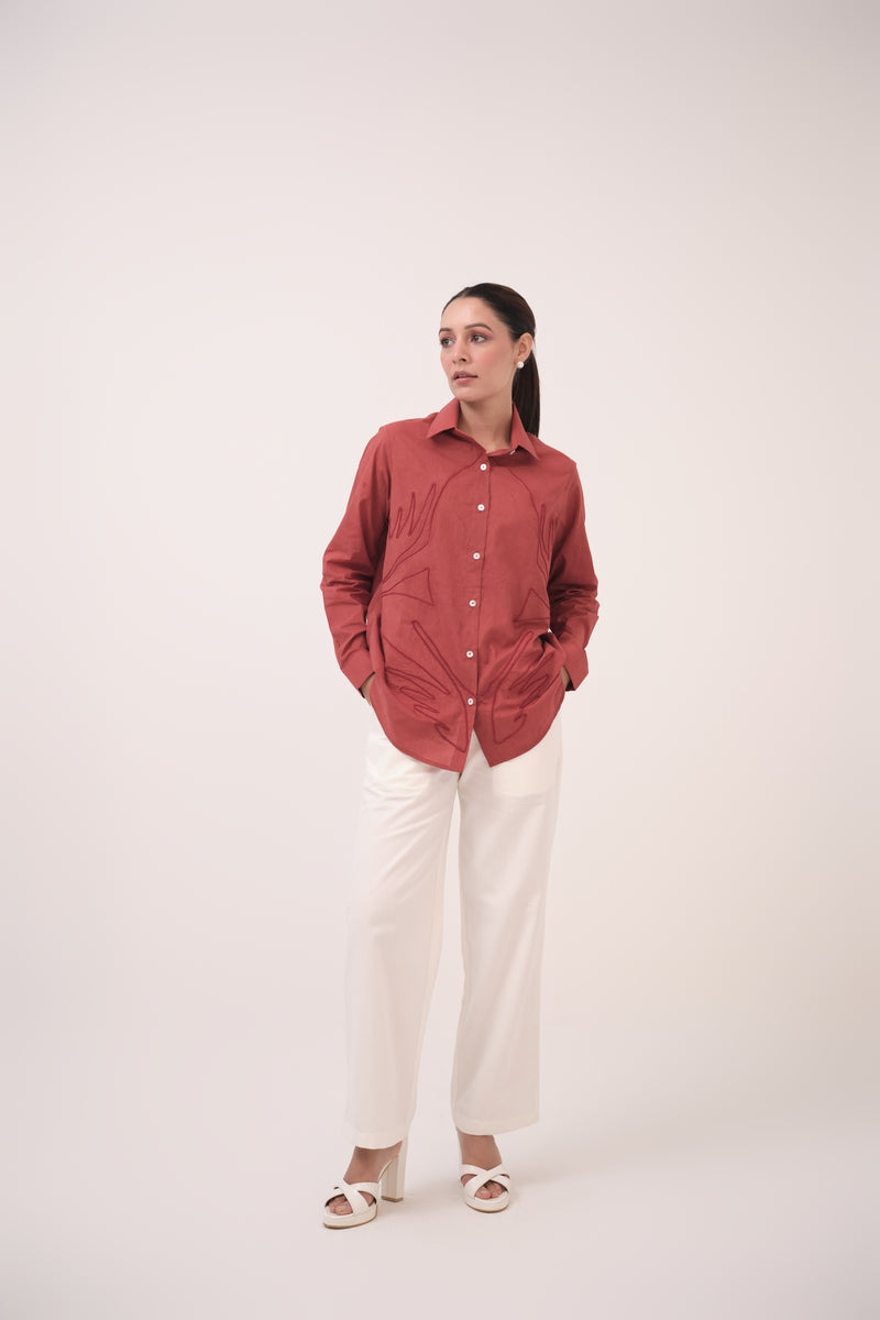 Herringbone Straight Pants White