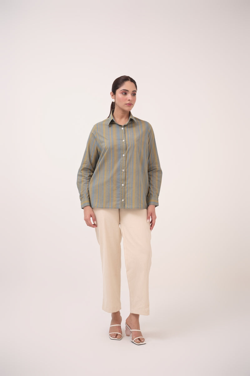 Gradient Striped Cotton Shirt Blue & Green