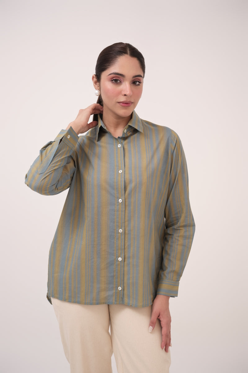 Gradient Striped Cotton Shirt Blue & Green