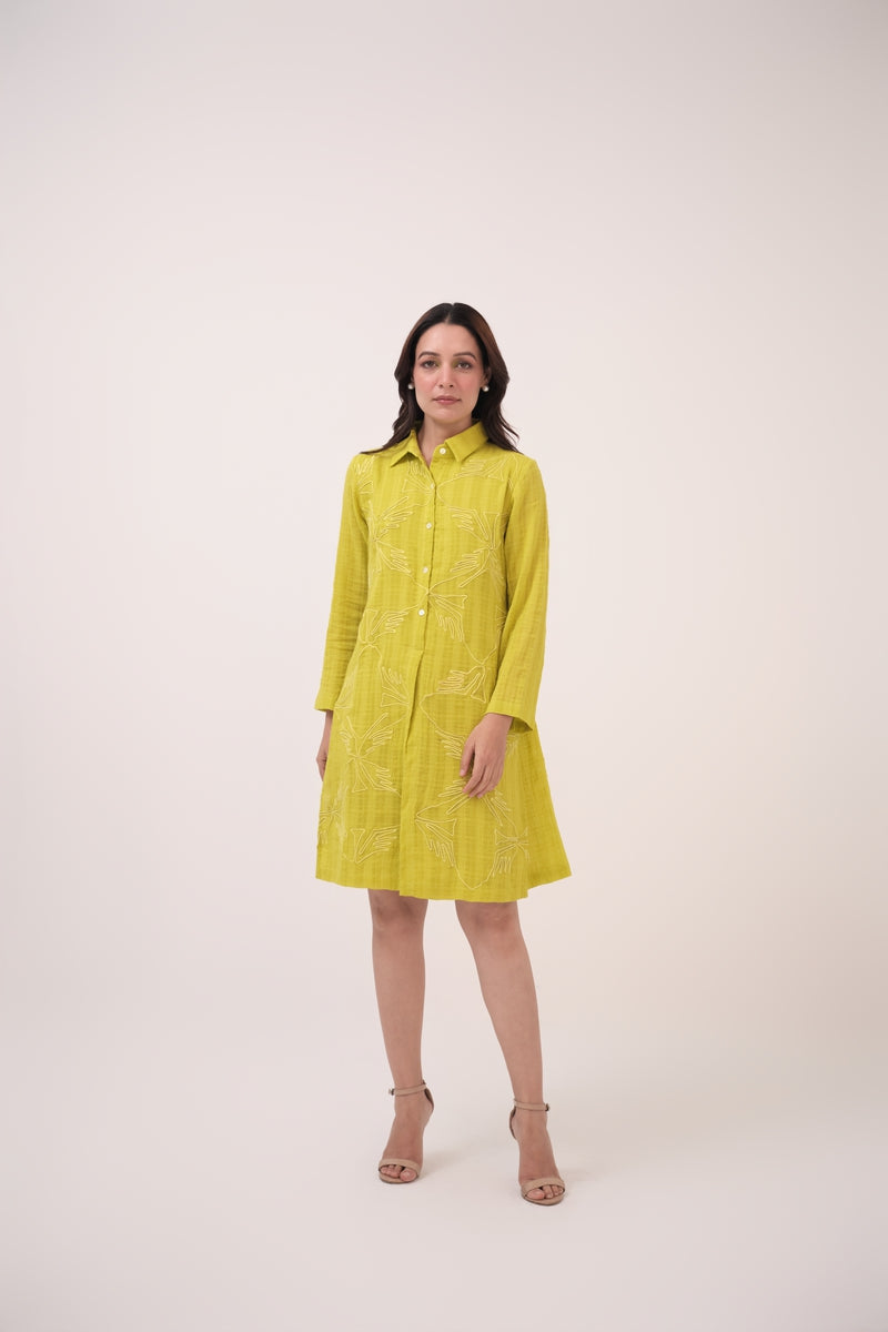 Mendaka Embroidered Shirt Dress  Lemon Green