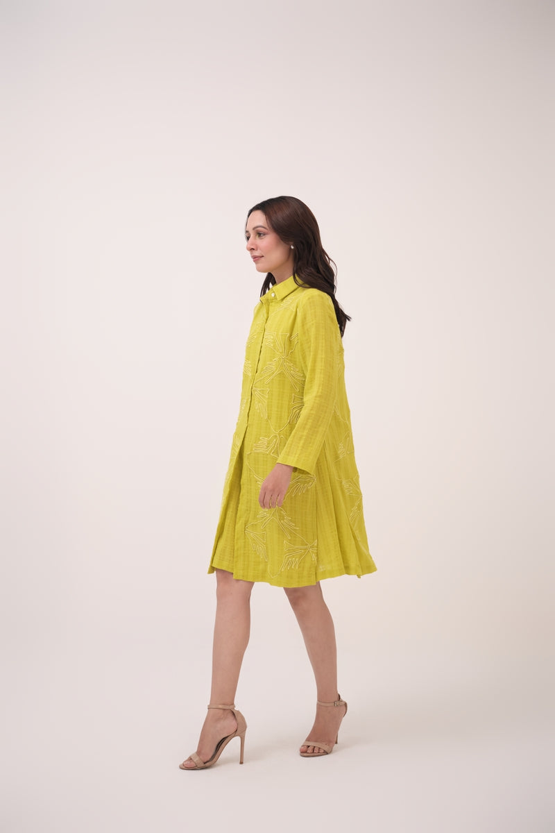 Mendaka Embroidered Shirt Dress  Lemon Green