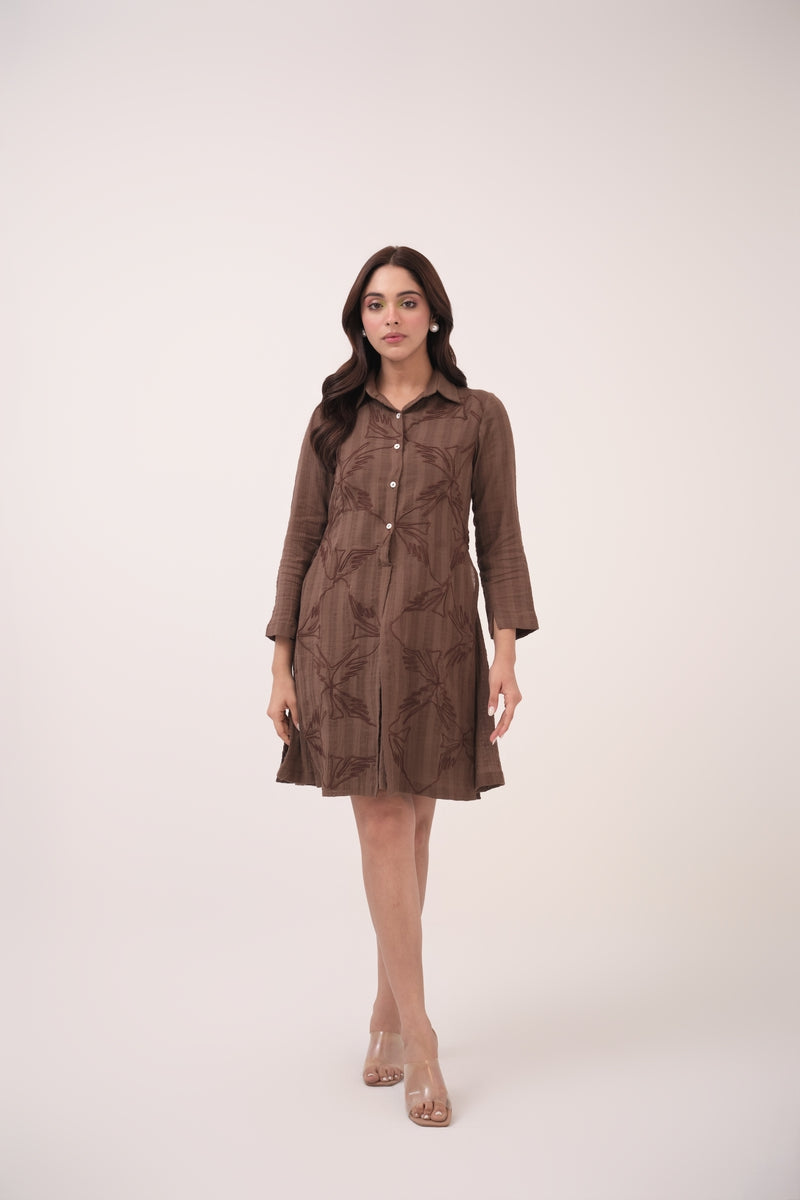 Mendaka Embroidered Shirt Dress Dark Brown