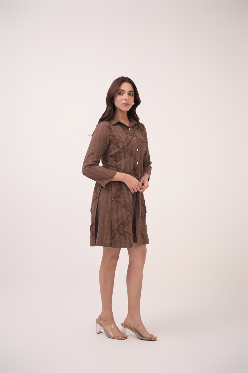 Mendaka Embroidered Shirt Dress Dark Brown