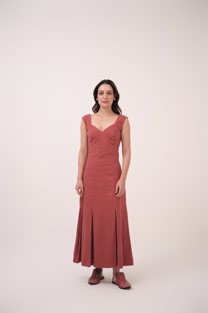 Sinched Box-Pleated Dress Berry