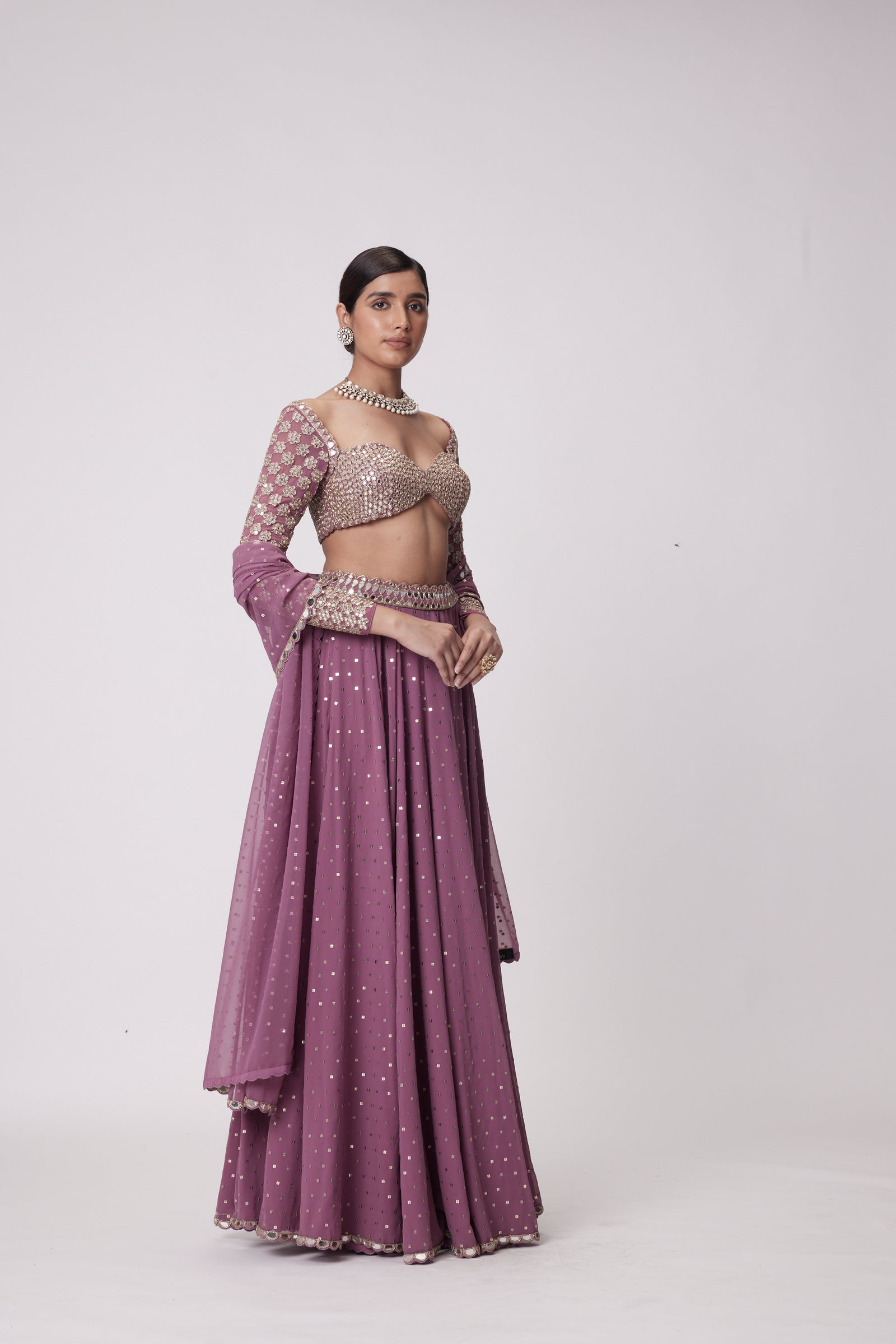 Mud  Mauve Mirror Embroidered Lehenga Pants Set
