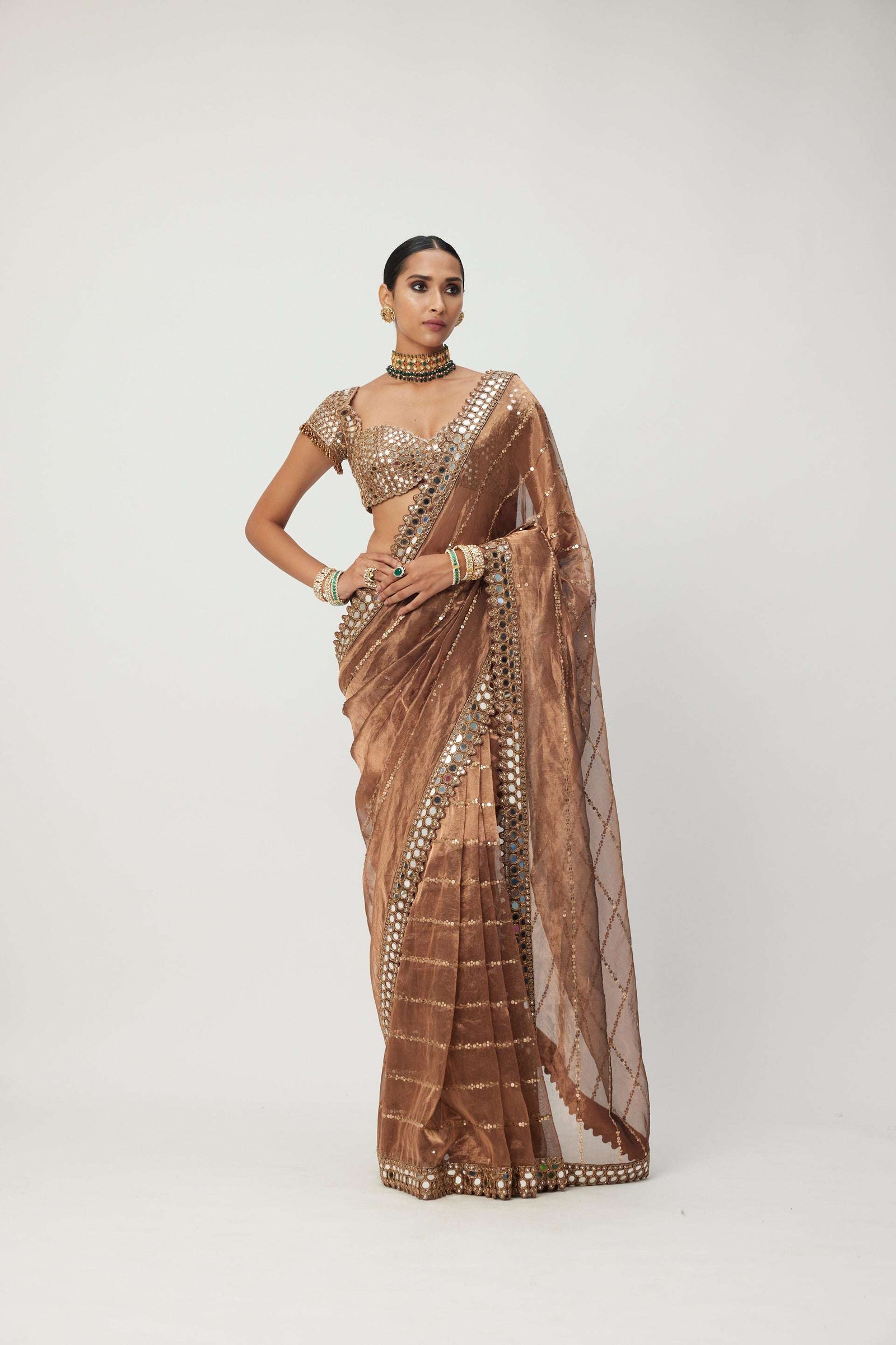 Copper Shimmer Organza saree set