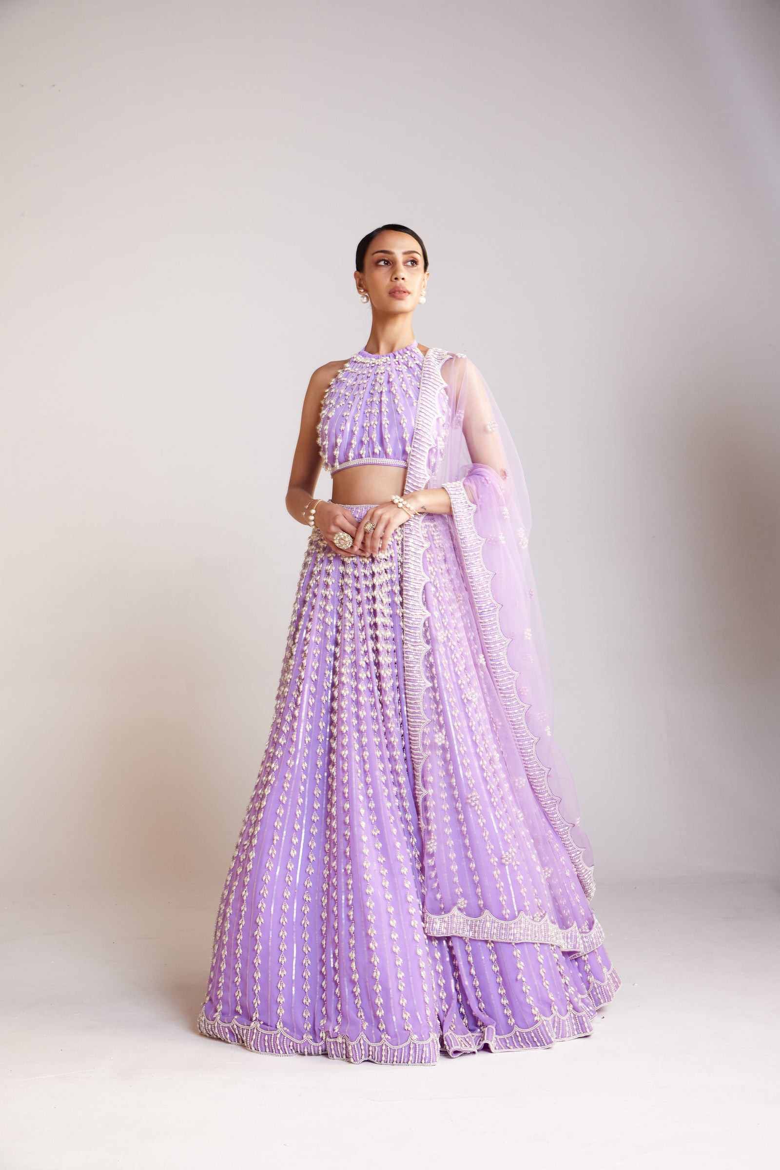Lilac Chandelier Pearl Halter Neck Lehenga Set