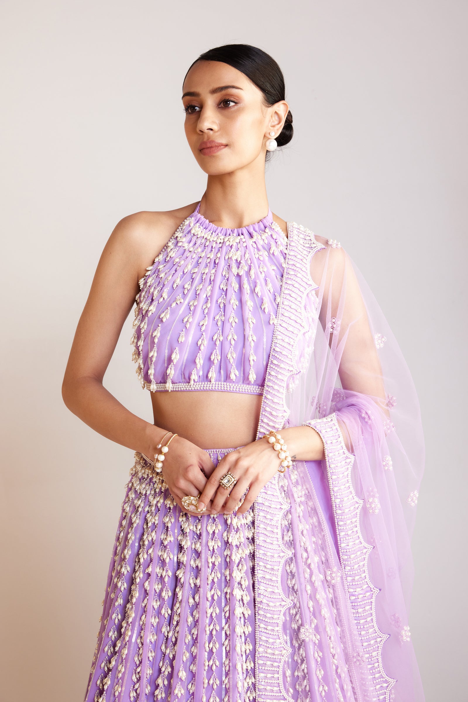 Lilac Chandelier Pearl Halter Neck Lehenga Set