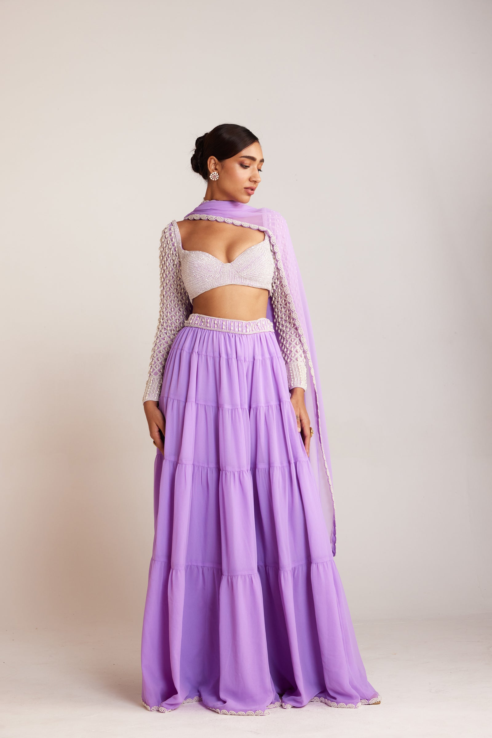 Lilac Pearl Drop Sharara Set