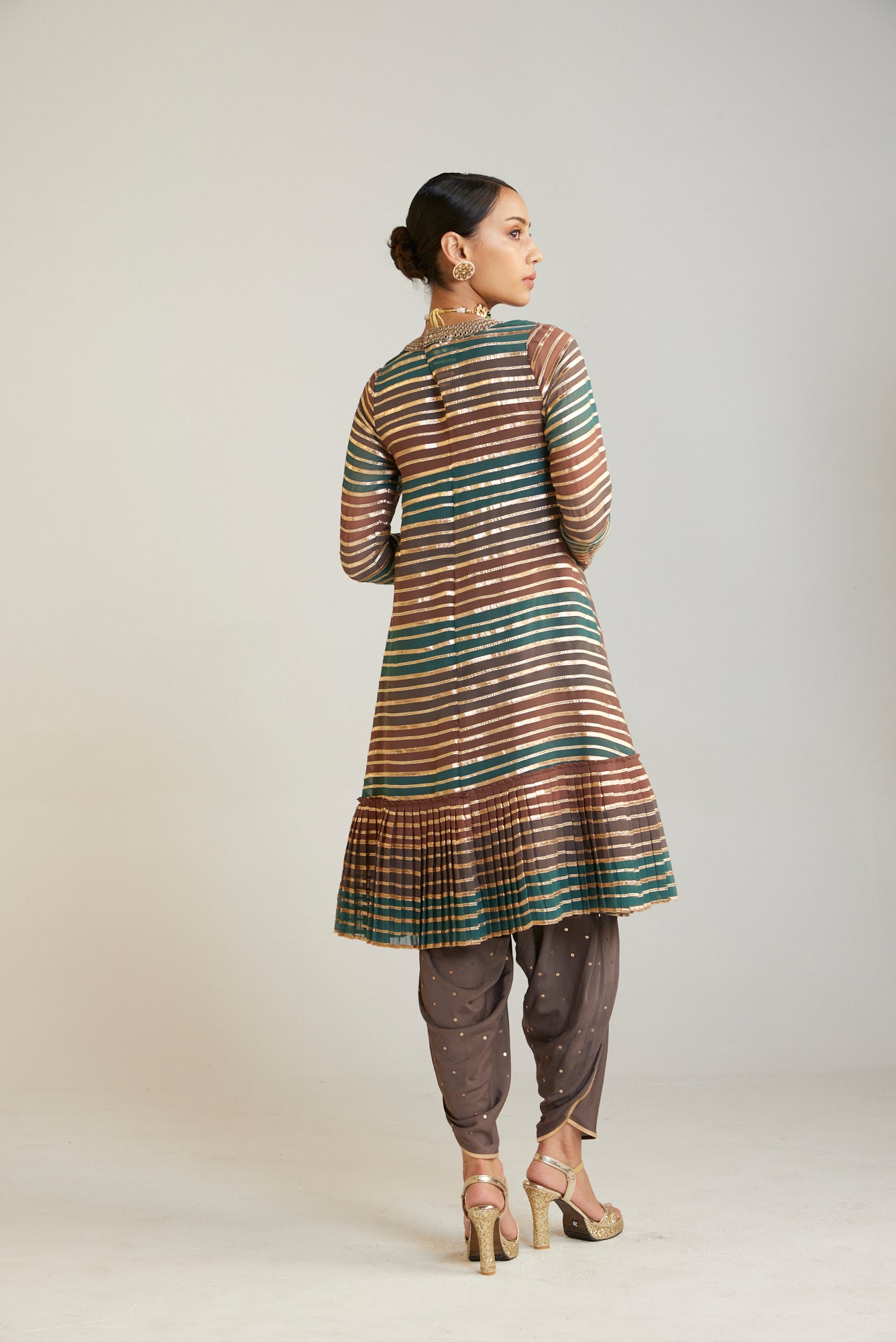 Mud Green V Neck Dhoti Kurta Set