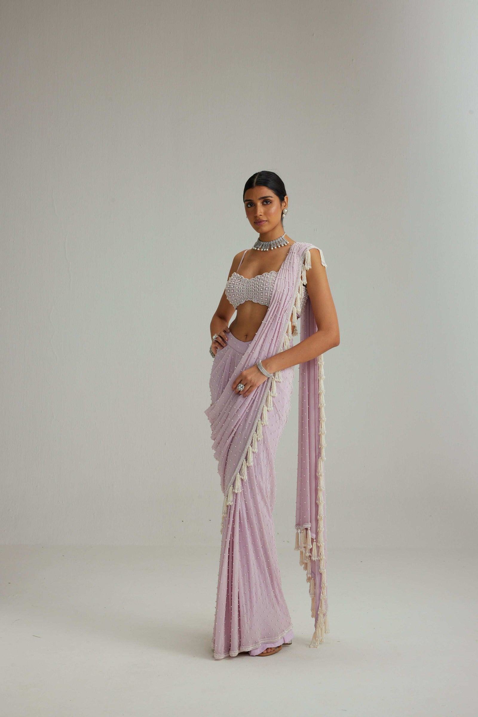 Lavender draped saree set