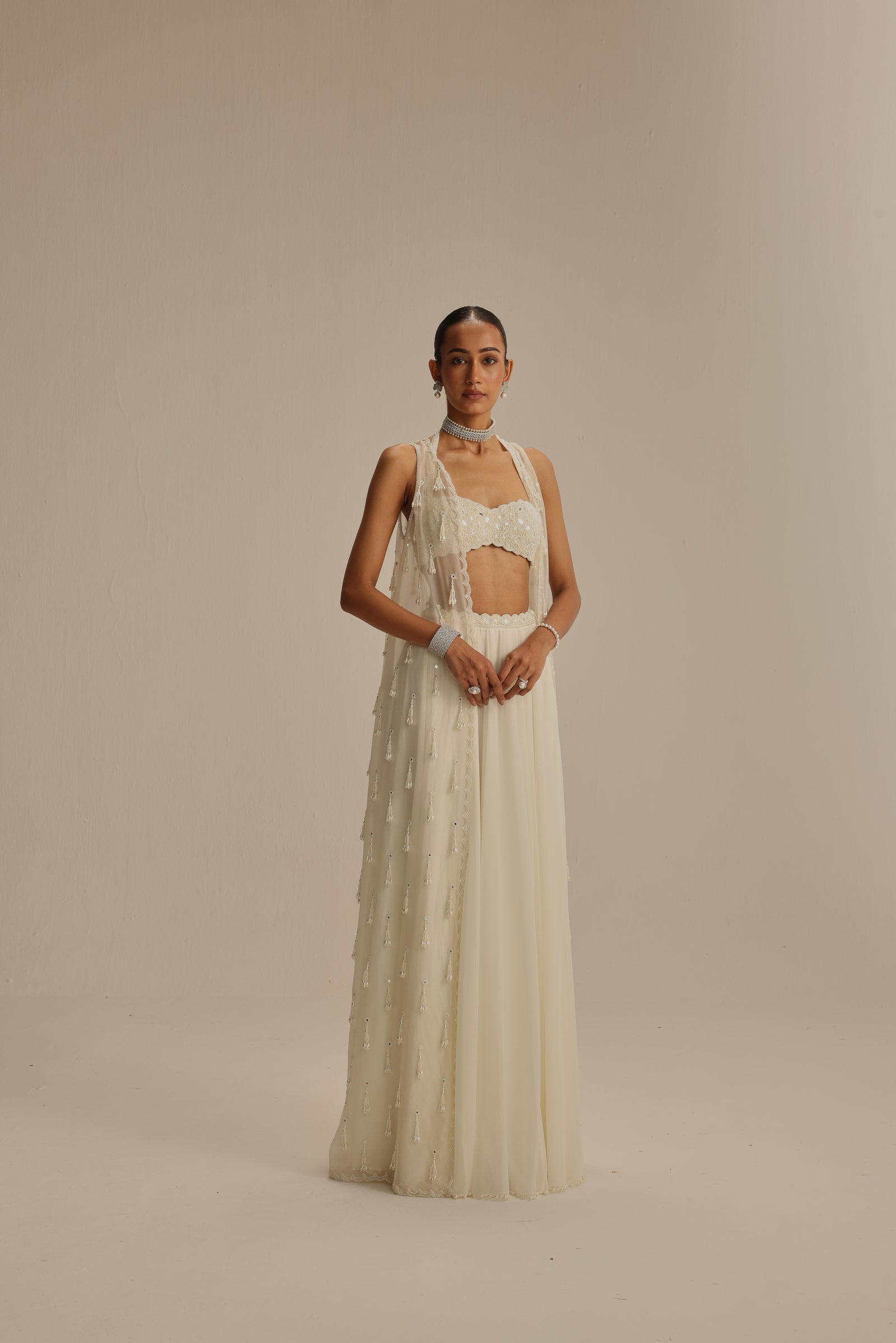 Off White Jacket Pearl and Mirror Jacket Set