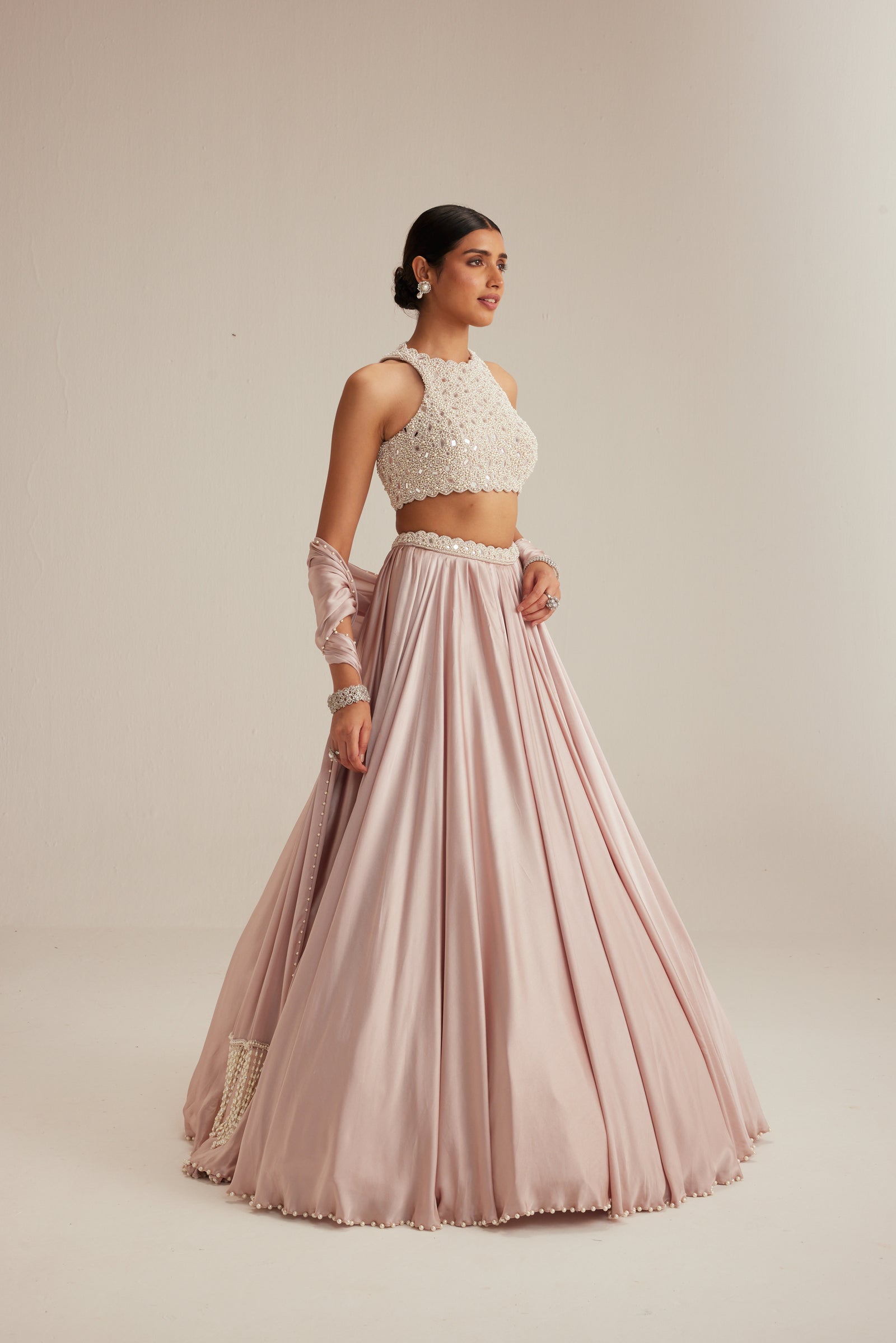 Ash Pink Satin skirt Set