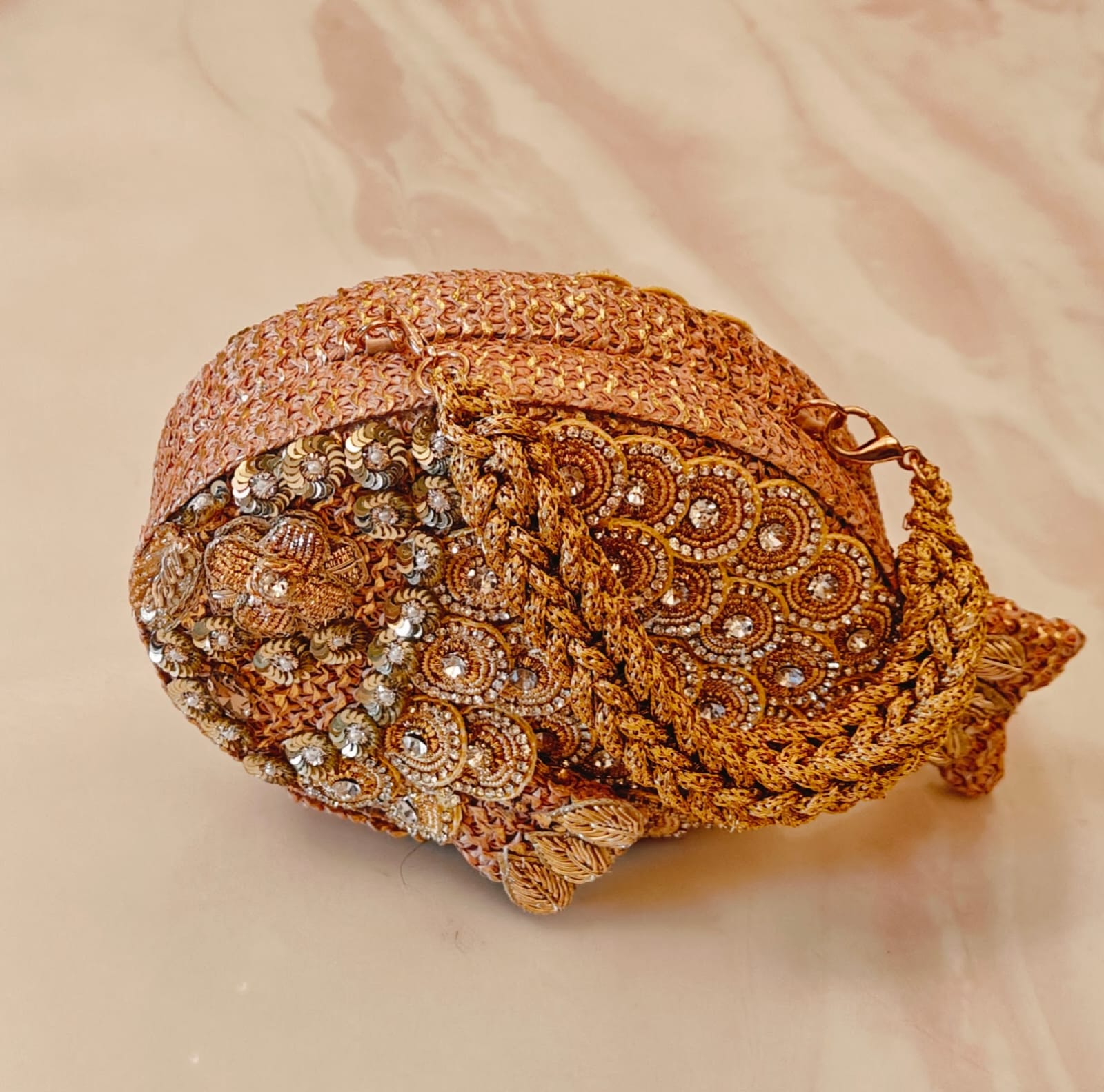 Gold Zardozi Fish Clutch/purse/sling. Hand embroidered with love