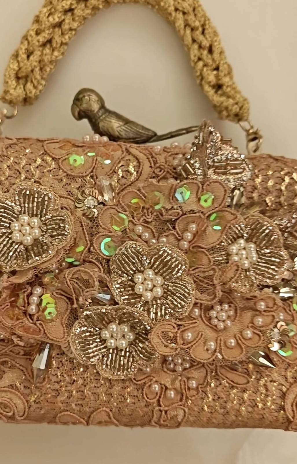 Rose Gold lace and applique clutch/purse with pearl and diamond embroidery set