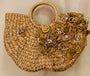 Cane box purse with white and gold 3D applique hand embroidery