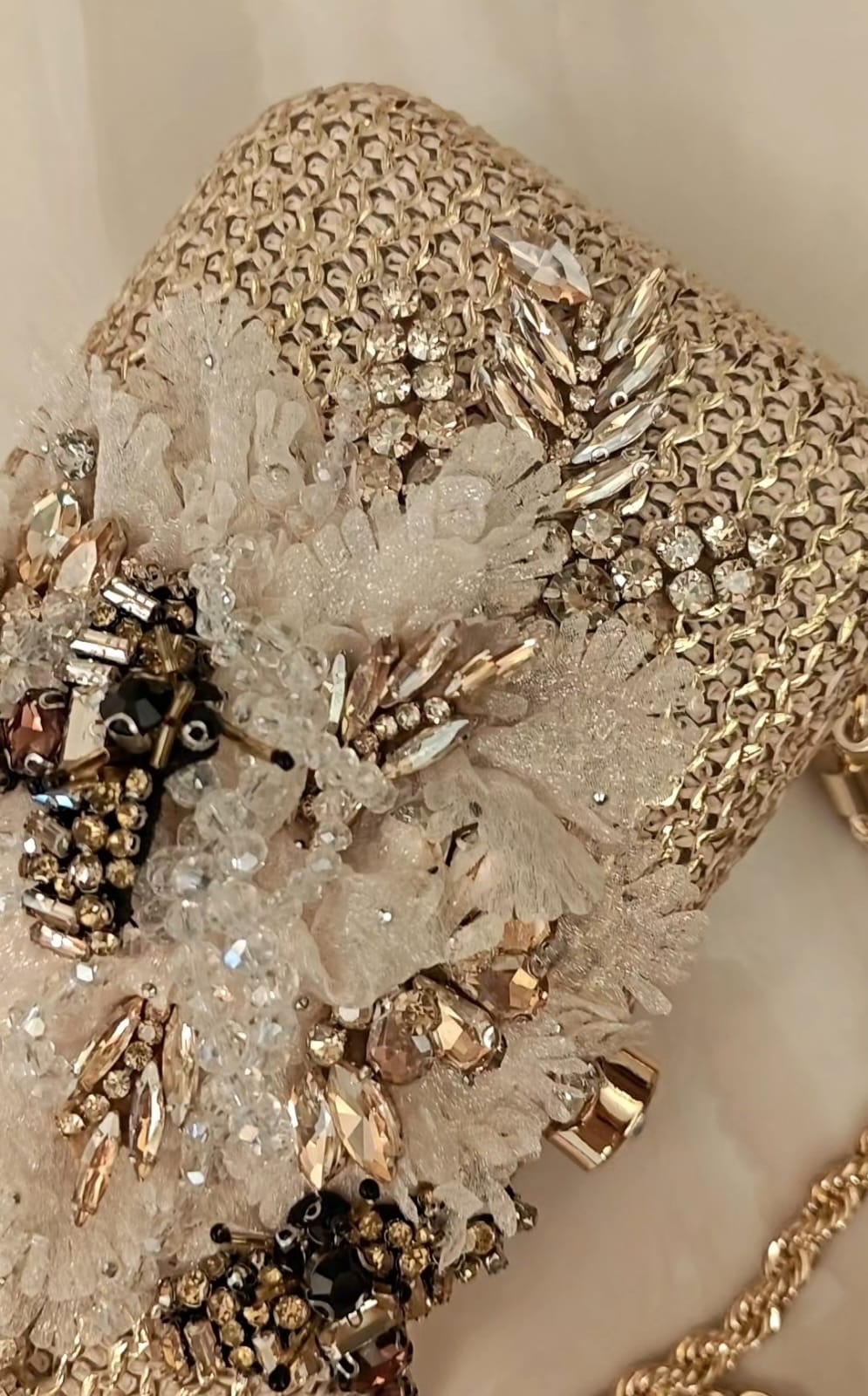 Blonde gold clutch/sling with dainty diamond hand embroidery