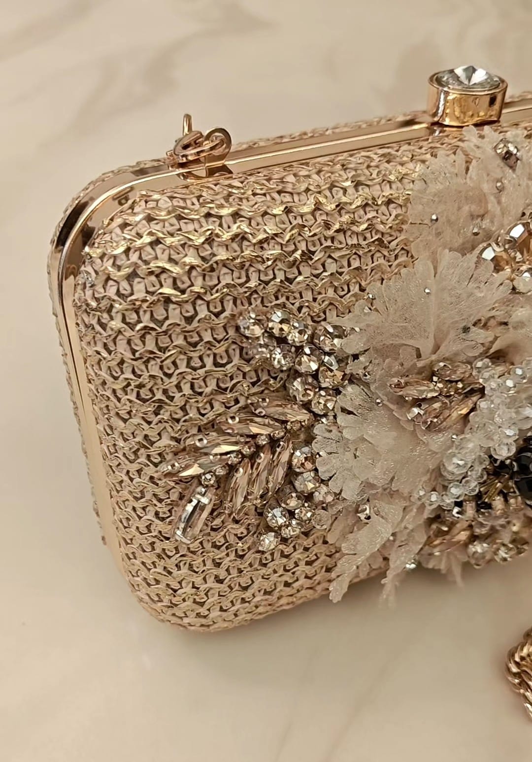 Blonde gold clutch/sling with dainty diamond hand embroidery