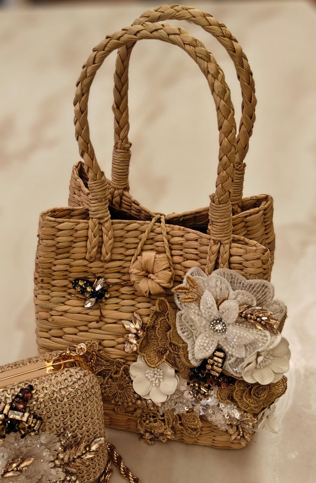 Butterfly shaped cane bag with beautiful 3D embroidery