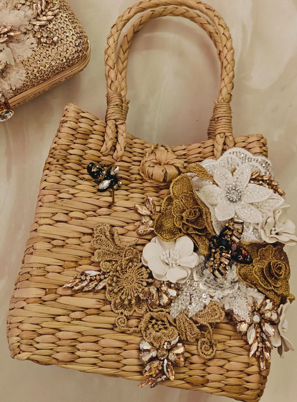 Butterfly shaped cane bag with beautiful 3D embroidery